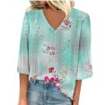 thumbnail image 2 of Nouveaux Hauts pour Femmes Été 2023 Chic et Décontracté Mode pour Femmes Col en V Manches Trois Quarts 3/4 T-Shirt Blouse d'Automne Hauts Chandail T-Shirts Surdimensionnés pour Femmes, 2 of 5