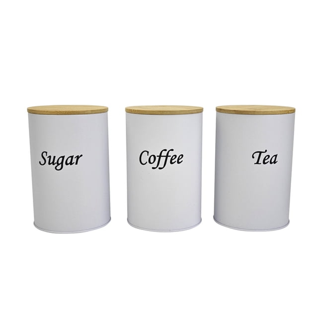 Set Of 3 Coffee Tea Canister Kitchen Storage Jars With Lid And Name Marker Flour Container Airtight Food Organizer