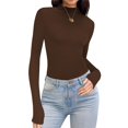 thumbnail image 2 of Yuyuzo Womens Ribbed Shirts High Neck Long Sleeve Slim Fitted Solid Color Basic Going out Tops, 2 of 6