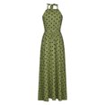 thumbnail image 4 of HKEJIAOI Robes Décontractées Soldes Liquidation Robe Fleurie pour Femmes Mode Décontractée Été Sans Manches Col Rond Robe à Pois Col Licou Fermeture Éclair Robe pour Femme Longues Robes Vert, 4 of 5