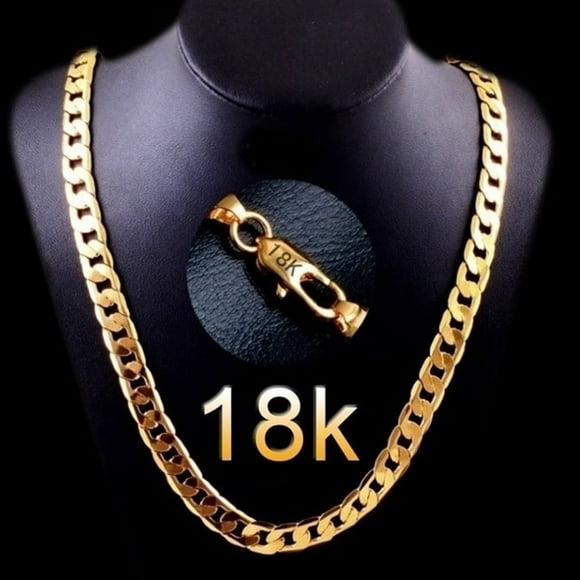JUNWELL Men 18K Gold Necklace Cuban Chain Necklace For Men Jewelry Gifts