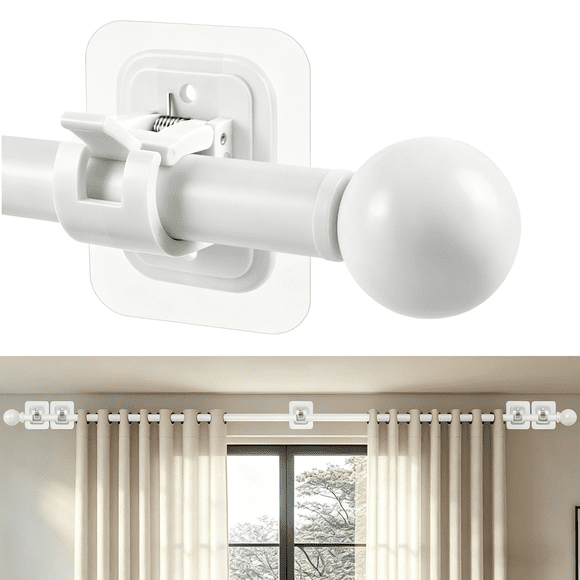 Curtain Rods No Drilling for Windows 42 to 120 Inch, 5/8 Inch Diameter Drapey Pole with No Drill Curtain Rod Brackets, Renter Friendly Cortineros Para Ventanas (White)