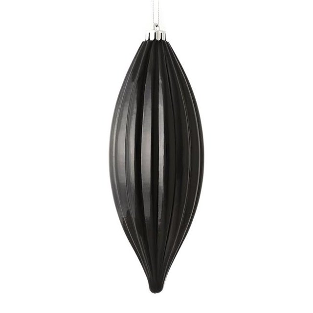 Vickerman M183217S 8 in. Black Shiny Line Finial Ornament 4 per Bag
