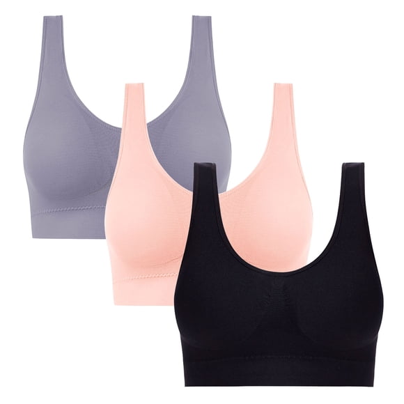 FAVIPT Women's Bralettes Push Up Traceless Underwear Mesh Breathable Removable Pads Bralette Wireless Pack of 3 Bras Gray,XXXXL