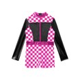 thumbnail image 3 of Hansber Girls Race Car Driver Unitard Halloween Kids Racer Short Jumpsuit Checkerboard Print Leotard Black 6, 3 of 7