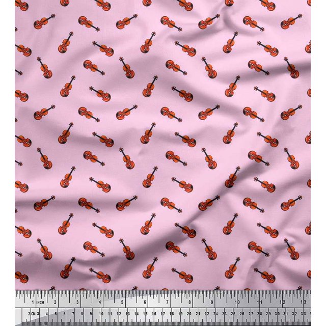 Soimoi Cotton Poplin Fabric Guitar Musical Instrument Decor Fabric Printed Yard 42 Inch Wide