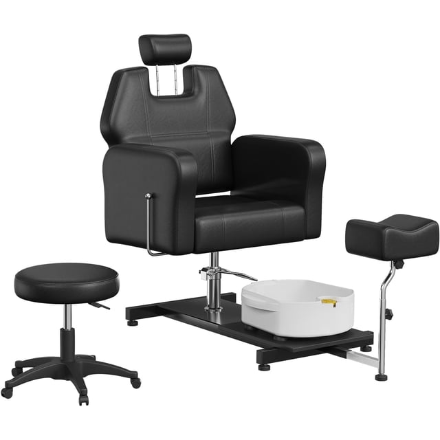 Pedicure Chair with Foot Basin , Massage Foot Bath Hydraulic Pedi Chair with 360° Rotation, Height Adjustable Pedicure Unit Station