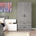 thumbnail image 2 of Better Home Products Armoire Garde-Robe en Bois à 2 Portes avec 2 Tiroirs, Gris, 2 of 10