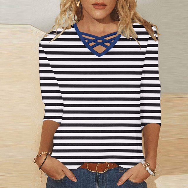RXIRUCGD Haut à Manches 3/4 Col en V Mode et Décontracté pour Femmes, Noir, Taille : 2TG