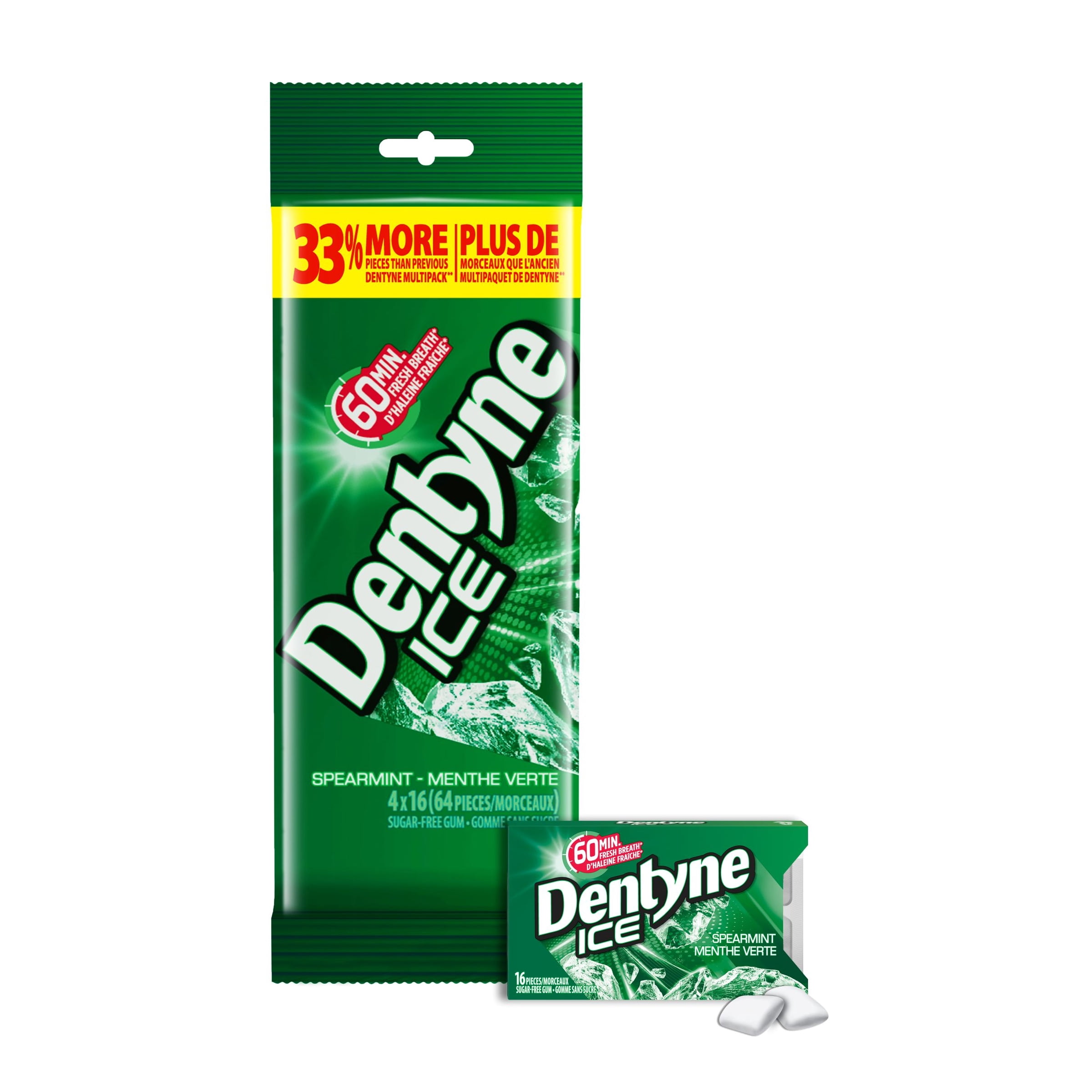 Dentyne Ice, Gomme sans sucre Intense, paquet de 4 (64 pièces)