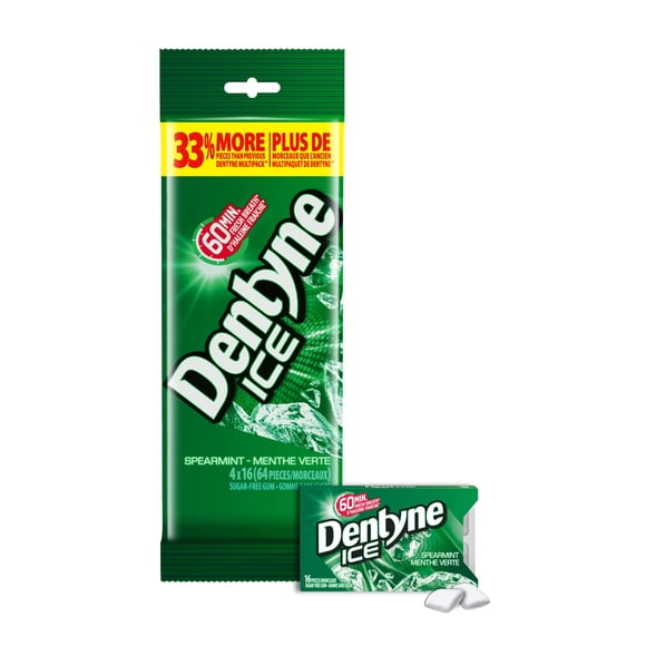 Dentyne Ice, Spearmint Sugar-free Gum - Pack of 4 (64 Pieces)