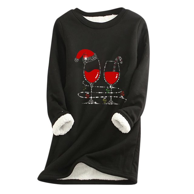 Birdeem Mode Femme Impression de Noël Manches Régulières Hiver Ample Vacances Décontracté Col Rond Chemise Hauts