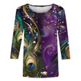 thumbnail image 4 of Penkiiy T-shirt Blouse Décontractée à Col Rond Manches 3/4 Mode Mardi Gras pour Femmes 3TG Multicolore, 4 of 5
