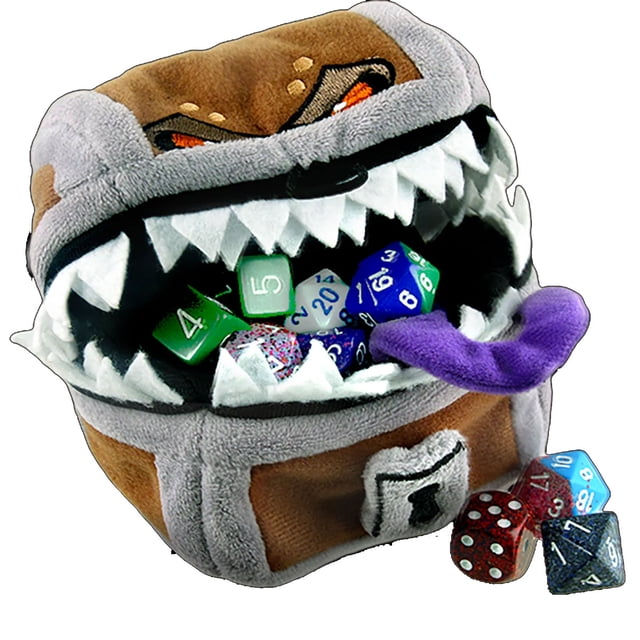 Ultra PRO Dungeons & Dragons Mimic Gamer Pochette, un Coffre au Trésor en Peluche Mimique avec des Dents Blanches Tranchantes, des Yeux orange et une Langue Violette, Tenant des dés Polyédriques à l'Intérieur de Son Compartiment à Fermeture à Glissière et Doté d'Un Mousqueton pour le Rangement d'Accessoires de Jeu.