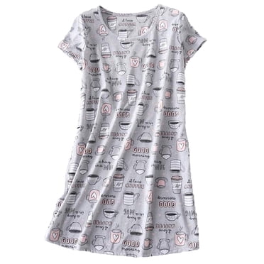 Ketyyh-chn99 Womens Pajamas 2024 Bathrobe Soft Cozy Ladies Women's Cotton Nightgown Sleepwear Short Sleeves Shirt Casual Print Sleepdress F,2XL