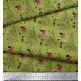 thumbnail image 2 of Soimoi Green Modal Satin Fabric Champagne,Glass & Tree Christmas Printed Fabric 1 Yard 42 Inch Wide, 2 of 3