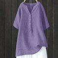 thumbnail image 2 of AherBiu Plus Size Tops for Women Cotton Linen Half Button Notch V Neck Oversized Summer Tops Shirt Blouse, 2 of 3
