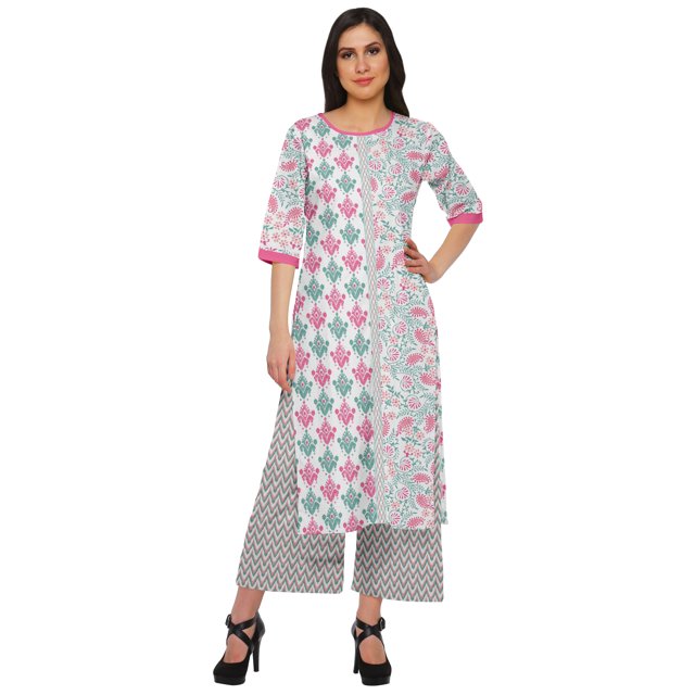 Moomaya Ensemble Décontracté en Viscose Style Santoon pour Femmes, Ensemble Palazzo 2 Pcs, Robe, Tenue Ethnique