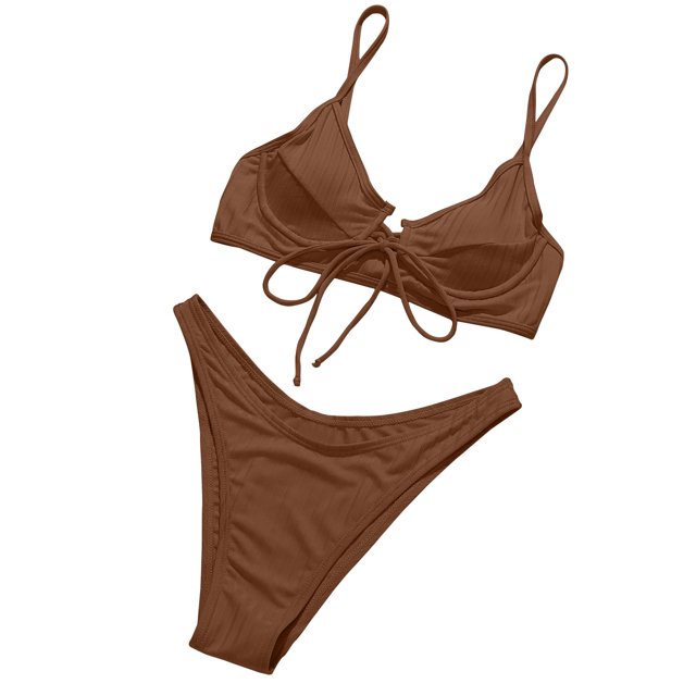 Birdeem Womens Solid Color Split Diamond Bikini Swimsuit