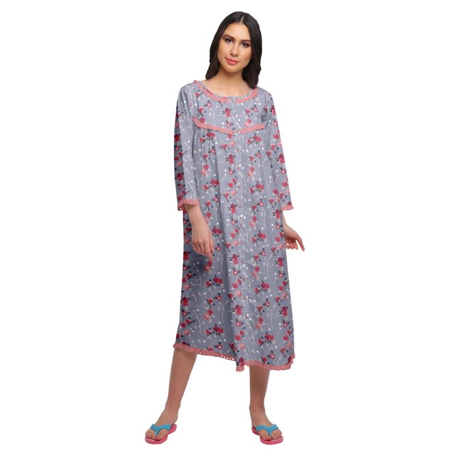 Moomaya Chemise de Nuit Boutonnée en Coton Imprimé pour Femmes, Robe de Nuit d'Allaitement