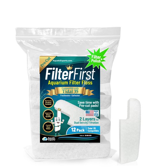 Aquatic Experts Aquarium Filter Floss for Fish Tank Filters - FilterFirst Aquarium Filter Pad - Media for Crystal Clear Water (12 Pack Tidal 35 Compatible)