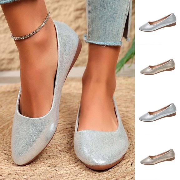 Jovati Mocassins pour Femmes, Chaussures Plates Décontractées à Semelle Souple en Matériau PU or Ou Argent, Légères pour l'Intérieur et l'Extérieur, Semelle Antidérapante, Doublure Respirante, Style Toutes Saisons