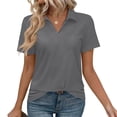 thumbnail image 1 of Ailaofu T-Shirts à Manches Courtes à Col en V pour Femmes, Hauts d'Été à Col, T-Shirts Décontractés Amples, 1 of 7
