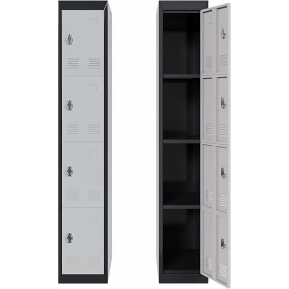 Bingirl Slim Metal Locker Cabinet 4-Door Narrow | Heavy-Duty Rust-Resistant Steel w/Ventilation | Gym & Office Storage for School