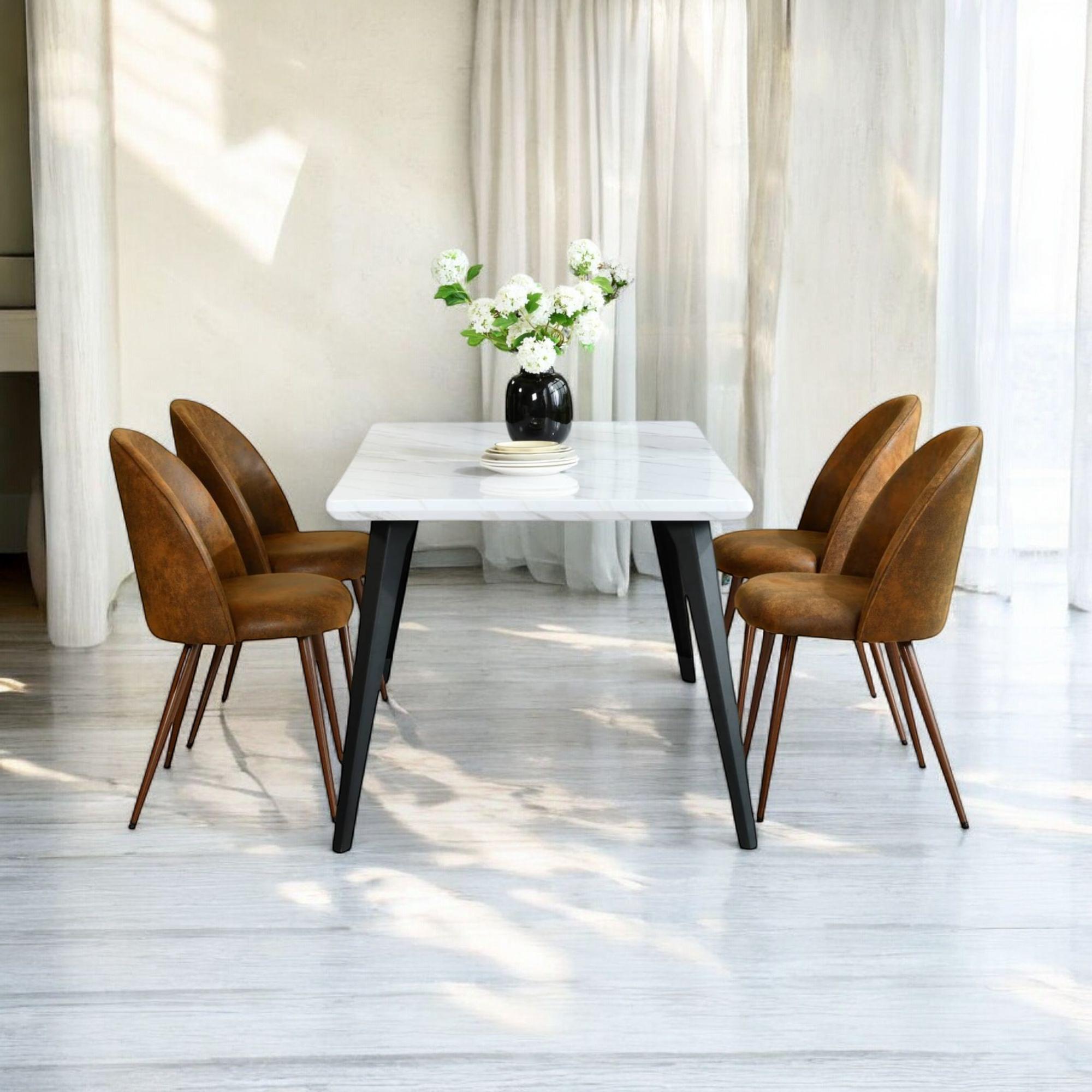 Ensemble de salle à manger moderne Homy Casa 5 pièces, table rectangulaire imitation noyer avec chaises rembourrées