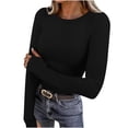 thumbnail image 3 of YOIAVAIOY Women Long Sleeve Shirts Rib Knit Slim Fit Basic Tees Fall Casual Outfits Spring Fall Undershirts Black L, 3 of 9