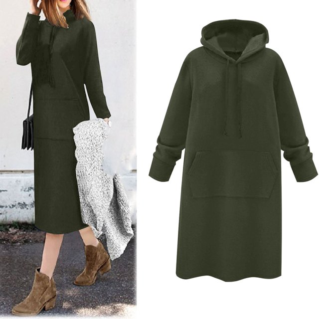 IMENGL Robe Longue à Capuche Automne Couleur Unie, Vert 4TG, Taille M-5TG