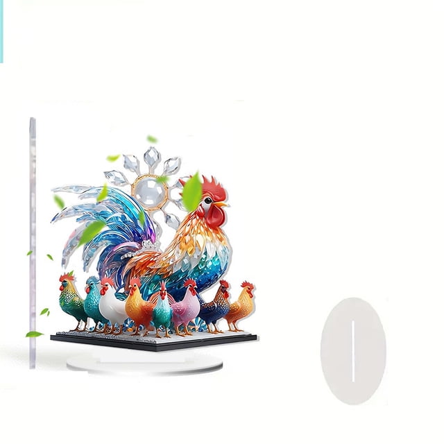 red Acrylic Rooster With A Group Of Chicks Home Living Room Foyer Study Display Cabinet Desktop Decoration Red