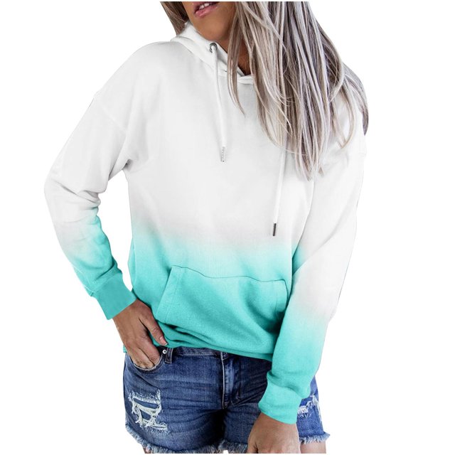 Penkiiy Sweat à Capuche pour Femmes Mode Décontractée Patchwork Bleu Ciel Y2K