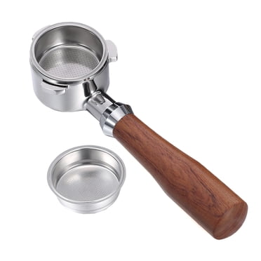 51mm Espresso Machine Filter Holder with 304 Stainless Steel Head & Ergonomic Solid Wood Handle, Compatible with De'Longhi EC680/EC685/EC785/EC820/EC850/EC860, Includes 1 Single & 1 Double
