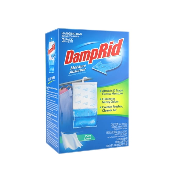DampRid Sac Suspendu Absorbant l'Humidité pour Garde-Robes, Lin Pur, Lot de 3, 16 oz Chacun; Emprisonne l'Humidité Excessive pour un Air Plus Frais et Plus Propre