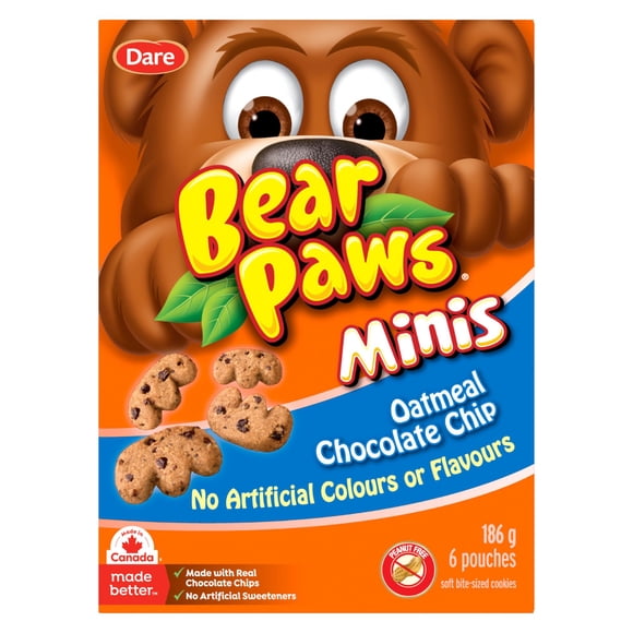 Biscuits moelleux Pattes d’ours minis Pépites de chocolat et avoine, 186g (6 sachets)