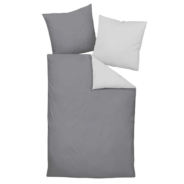 Janine Linge de Lit 2 Pcs - satin maco, Coton Mercerisé, Fini Soie, Graphite Uni 135x200 cm
