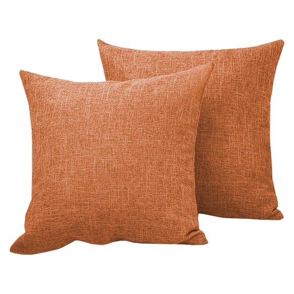 2 Pack - Contemporary Solid Color Decorative Pillow Cover - 18" x 18" - Breathable Linen Cushion Case, Home Accent Sofa Couch Throw Pillowcase, Orange, JKODE