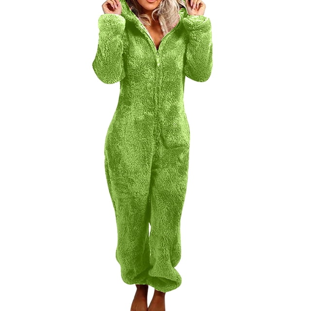 mmirethe Warm Solid Color Jumpsuit Cute And Machine Washable Breathable Polyester Soft Cozy Versatile Comfort green M