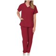 thumbnail image 2 of Women Scrub Sets, V Neck Medical Uniform Top with Pockets, Drawstring Scrub Pants, Nurse Uniform Sets for Work, Casual Two-Piece Outfits, 2 of 7