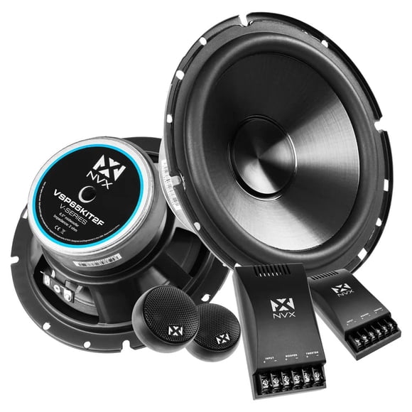 NVX VSP65KIT2F 6.5"" Premium Car Speakers 750W Max 250W RMS 2-Ohm 2-Way 6-1/2 inch Component System w/ 1"" Silk Dome Tweeters & Passive X-Overs Easy to Install in Cars/Trucks/Doors (Pair)