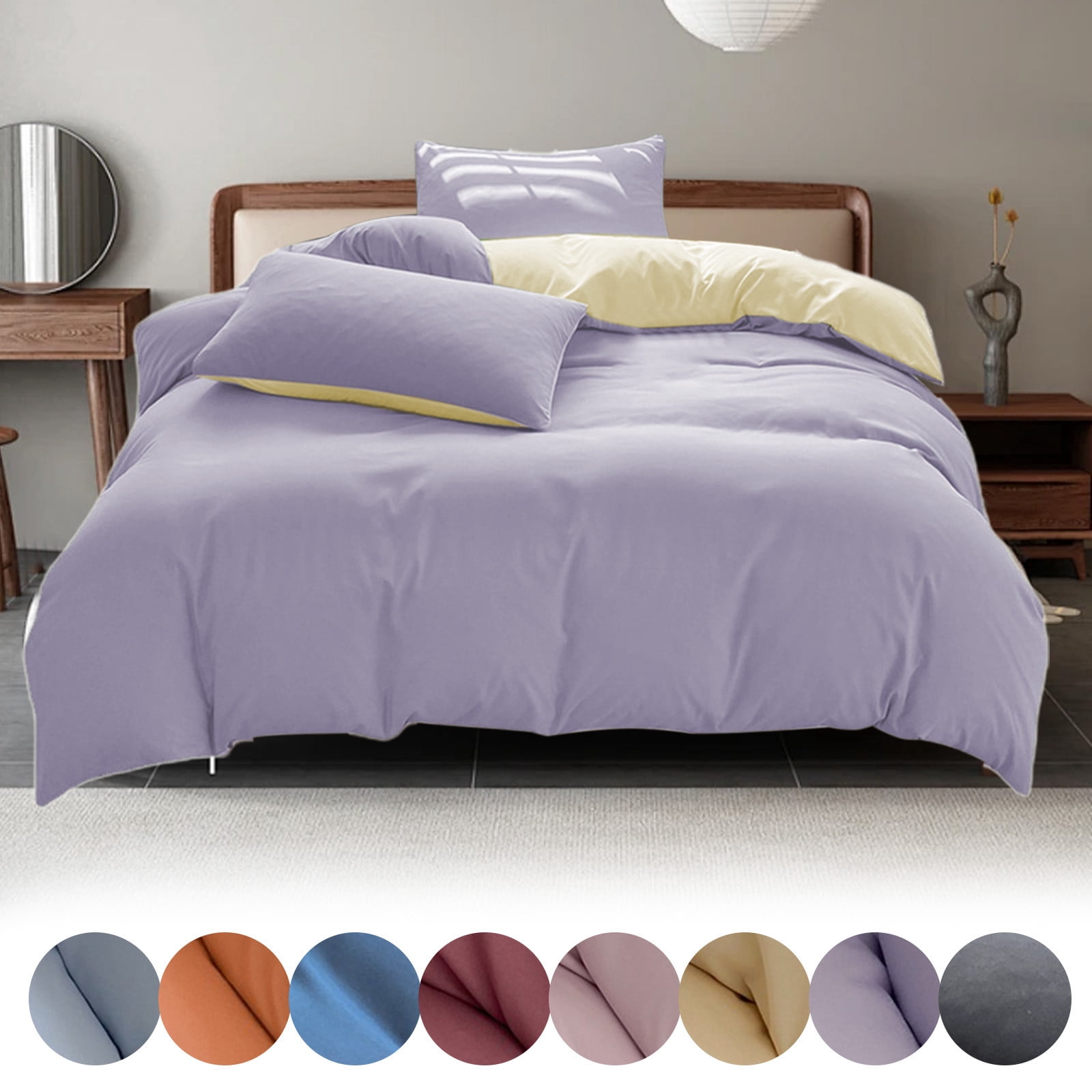 YYV All-Season 4-Piece Washable Bedding Set King Size Solid Color Duvet Cover Sheet And Pillowcases Soft Breathable Cotton Blend Easy Care Durable Bedding