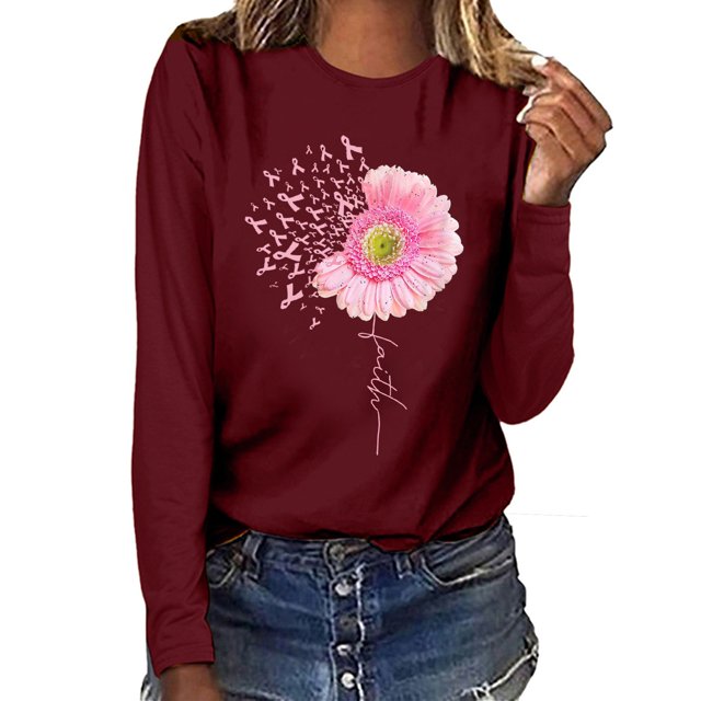 Qertyioot Blouse Longue Décontractée pour Femmes contre le Cancer du Sein