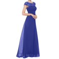 thumbnail image 2 of Meichang Robes Maxi en Mousseline pour Femmes Tunique Ajustée Plissée Couleur Unie Robe d'Été Évasée Évasée Dentelle Manches Courtes Col Ras du Cou Robe Élégante Soirée Fête Boîte de Nuit Bal Robes d'Été, 2 of 6
