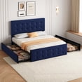 thumbnail image 4 of Bed Frame with 4 Storage Drawers and Adjustable Headboard, Upholstered Mattress Foundation with Skin-Frienly Linen, No Box Spring Needed, 4 of 9