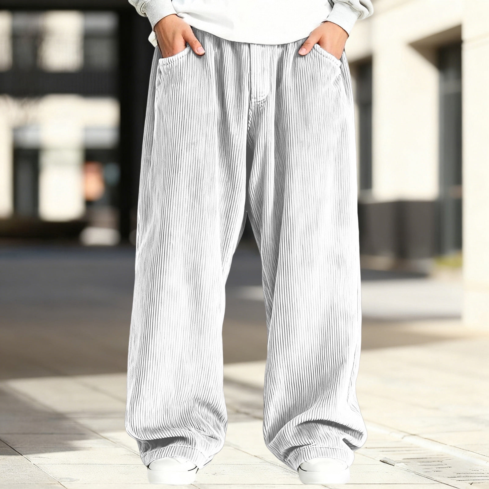 Corduroy Casual Trousers for Men with Classic Comfort Fit Relaxed