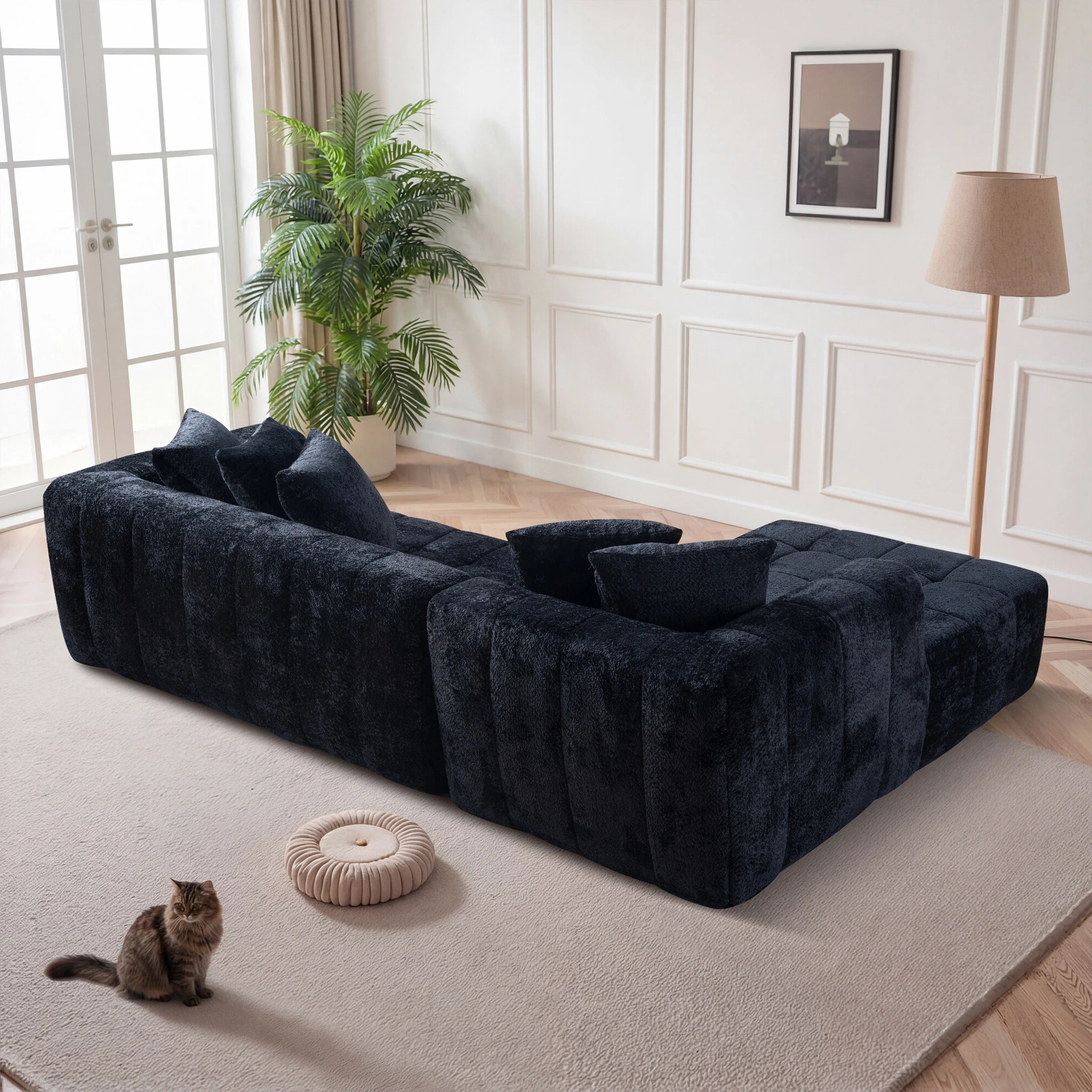 Noble House 107.9" Cloud Modular Sectional Sofa,L-Shape Chaise with Deep Seat for Living Room Bedroom,Black