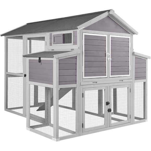Aivituvin Wooden Chicken Coop for 8 - 10 Chicken, Extra Large with Nesting Box Grey