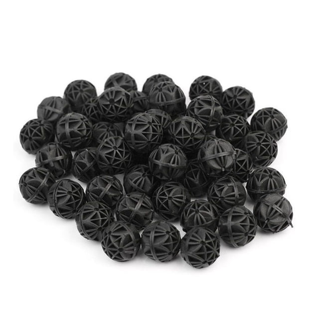 maskred 50/100 Pcs Balles Bio pour Récifs d'Aquarium et Étang Noires 16mm Balle pour Aquarium Cartouche de Filtration Filtre Humide et Sec Support Réutilisable 100 Pcs