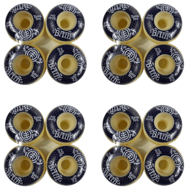 Roues de Planche à Roulettes 16 Pcs Dureté PU 54mm Planche à Roulettes 85A Roues de Longboard pour Rue Longboard Skate Deck Wheel. l'Image Affiche Quatre Ensembles de Quatre Roues avec un design Graphique Noir et Blanc sur la surface Extérieure et un Noyau Jaune. Ces Roues 54x32mm, Faites d'Un Matériau PU durable, Offrent une Dureté de 95A et un Taux de Rebond de 85 %, Idéal pour les Tours et le Patinage de Rue. Compatible avec les Trottinettes, les Planches Vitalité, les Planches penny